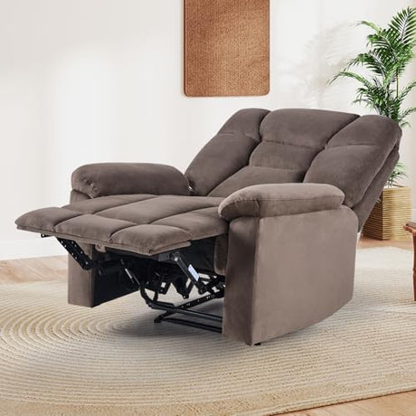 EBELLO Manual Recliner Chair for Adults with Soft Padded Headrest and Backrest, Overstuffed Single Recliner Sofa Chair for Living Room, Dark Brown EBELLO