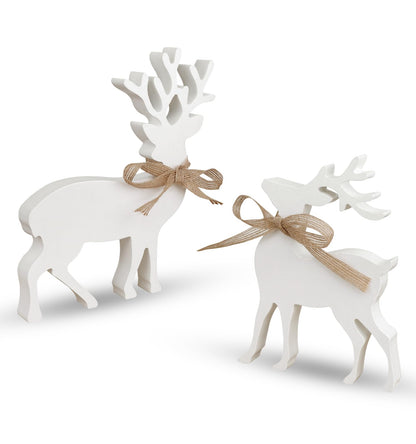 Treory 2Pcs Reindeer Christmas Decorations Indoor, Rustic Wooden Christmas Reindeer Figurine, Home Decor for Home Shelf Cabinet Table, Home Display, Tabletop