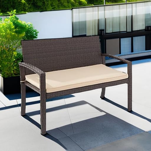 Best Choice Products Outdoor Bench 2-Person Wicker Garden Patio Benches Seating Furniture for Backyard, Porch w/Seat Cushion, 700lb Capacity - Brown/Tan Best Choice Products