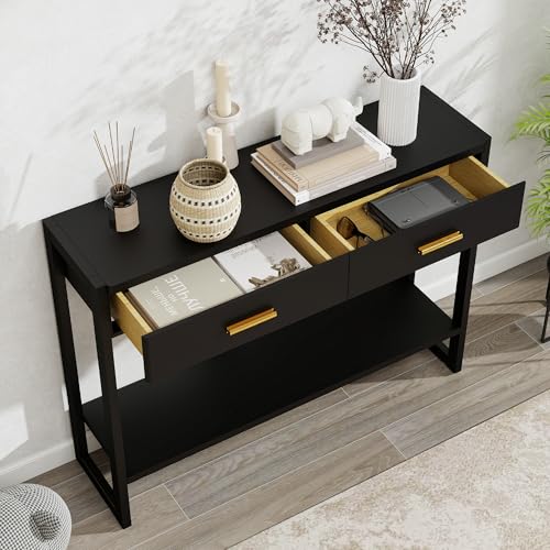 Edospaen Solid Wood Console Table with Storage Entryway Table with 2 Drawers Shelf & Reinforced Legs Edospaen