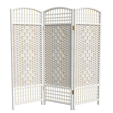 4 ft. Short Fiber Weave Folding Screen - White - 3 Panels Red Lantern