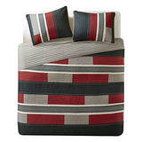 Comfort Spaces Quilt Set Trendy Casual Fun, Vibrant Color Design, Hypoallergenic All Season, Lightweight Coverlet Bedspread Cozy Kids Bedding & Sham Twin/Twin XL Pierre Black/Red Stripe 2 Piece Comfort Spaces