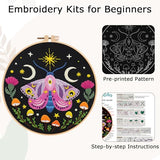 Nuberlic Moth Embroidery Kit for Beginners -Easy Cross Stitch Kits- Complete Embroidery Starter Set with Hoop, Pre-Printed Fabric, Threads & Needles