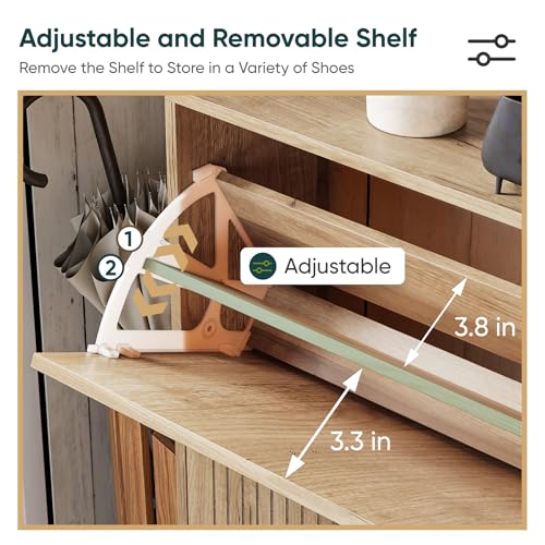 Morwdxef Shoe Cabinet Storage for Entryway with 2 Flip Drawers, Narrow Shoe Cabinet for Entryway, Hidden Slim Shoe Organizer Rack Cabinet (Natural, 23.6" W) Morwdxef