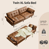 HALLYBEE 85” Futon Sofa Bed, Sleeper Sofa, Small Couch with Storage Adjustable Armrests Pillows, Faux Leather Loveseat, Mid Century Modern Couches for Living Room, Bedroom, Apartment, Brown HALLYBEE