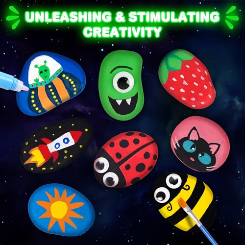 Kids Arts and Crafts Rock Painting Kit - Glow in The Dark - Arts & Crafts Birthday Christmas Gift for Girls Ages 8-12 - Craft Kits for Kids Ages 4-8 - Creative Art Kid Toy for 7 8 9 10 Year Old Crincy