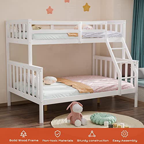 JOYMOR Convertible Twin Over Full Bunk Bed Frame – Space-Saving Solid Wood Design with Ladder and Guard Rail for Kids and Teens - WoodArtSupply