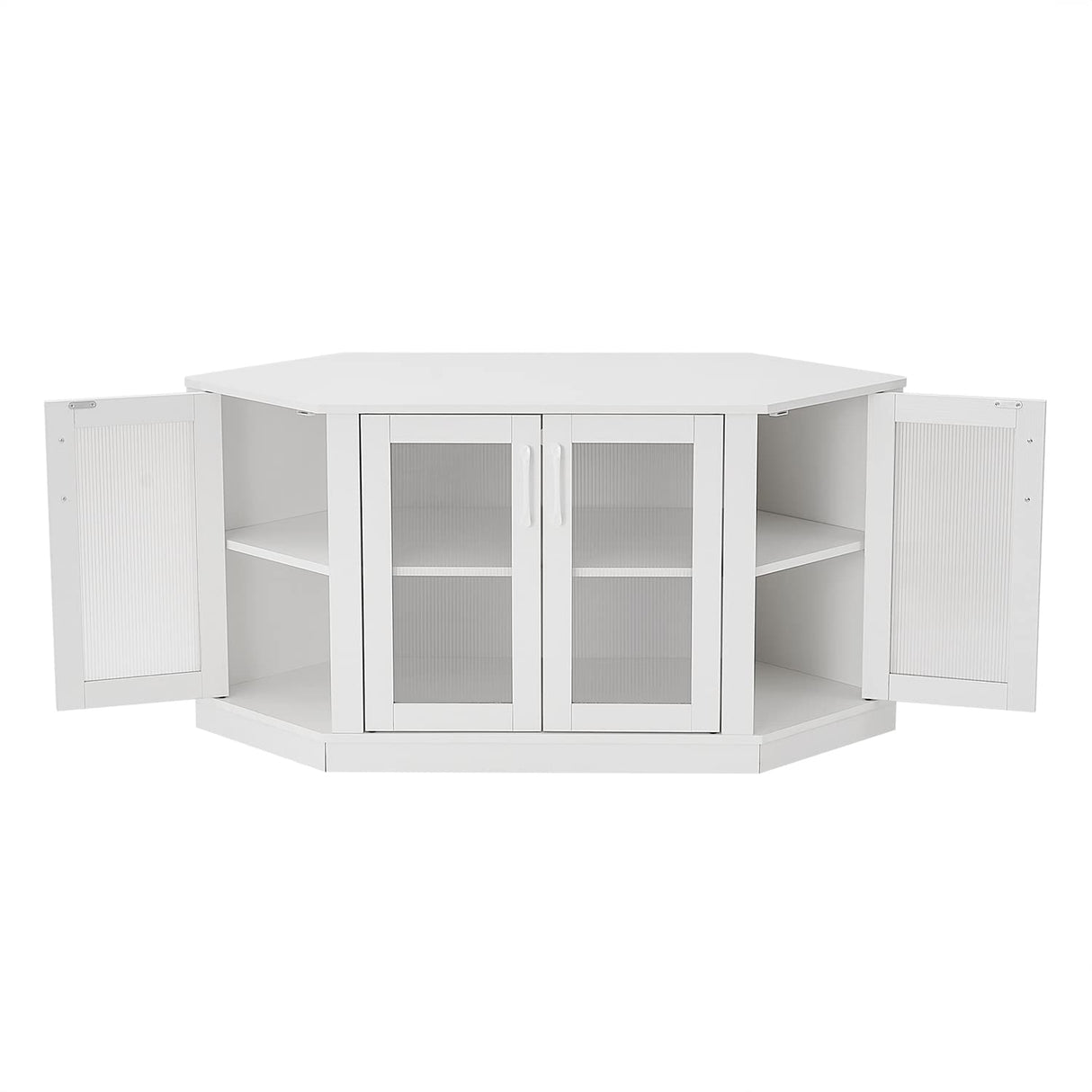 Panana Corner TV Stand, 47 Inch TV Media Console Table with 4 Doors and Shelves, Living Room Storage Entertainment Center for TVs up to 51 Inch (White) Panana