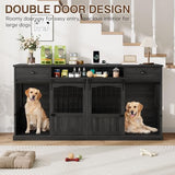 Homiflex 70.86" Double Dog Crate Furniture with Storage for 2 Medium Large Dogs Farmhouse Wooden Dog Kennel Furniture with 2 Sliding Doors Divider & Power Outlet Decorative Dog Cage TV Stand Dark Grey Homiflex