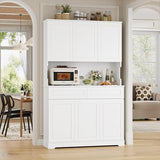 FACBOTALL 74" Pantry Cabinet, Tall Kitchen Pantry Cabinet with 6 Doors and 2 Drawers, Kitchen Hutch with Wide Countertop, Modern Kitchens Cupboard with Adjustable Shelves and Charge Holes, White FACBOTALL