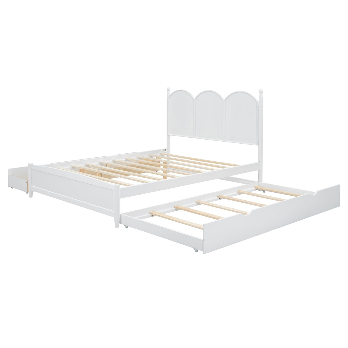 JIJIWANG Queen Bed with Trundle and 2 Storage Drawers, Wood Platform Bed with Headboard, Queen Size Bed Frame with Twin XL Trundle Bed for Girls Boys Teens Adults,White JIJIWANG