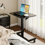 BONTEC Mobile Standing Desk Adjustable Height, Rolling Laptop Cart with Hook, Portable Workstation with Pneumatic Lift, Ergonomic Table with Wheels, Compact Home Office Desk, Black, 25.6" x 18.9" BONTEC