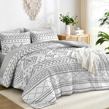 Yiran White Comforter Set Queen Size, 7 Piece Boho Aztec Bedding Set, Bohemian Bed in a Bag Queen, Soft Microfiber Striped Complete Bedding Set with Sheets for All Season Yiran