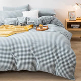 mixinni Blue Gingham Comforter Set King, Plaid Comforter Set 3 Pieces 1 Blue Grid Comfoter with 2 Pillow Cases for All Seasons, Soft Fluffy Modern Grid Pattern Printed Bedding-King Size mixinni