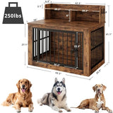 IRONCK Extra Large Dog Crate Furniture, 43.3 inches Wooden Dog Crate with Storage and 4 Hooks, Heavy Duty Pet Crate for Large Dog, Decorative Pet Cage for Indoor (30" L x 43.3" W x 41.1" H) IRONCK