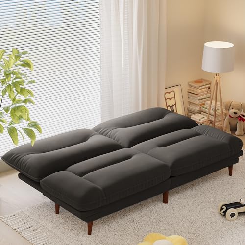 Homall Futon Sofa Bed, Modern Loveseat Futon Couch with Adjustable Backrest and Armrests, Sleeper Sofa Bed with Wood Frame for Living Room, Office, Apartment (Fabric, Black) Homall