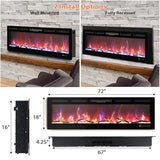 72 in Electric Fireplace, Recessed/Wall Mounted Linear Fireplace with WiFi & Remote Control, Multicolor Flame Effect, 750W/1500W Heating, Includes Log & Crystal Decor, Black Garvee