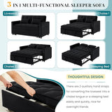 Antetek 3 in 1 Convertible Sleeper Sofa Bed, Modern Velvet Loveseat Futon Couch w/Pullout Bed, Small Love Seat Lounge Sofa w/Reclining Backrest, Toss Pillows, Pockets, Furniture for Living Room, Black Antetek