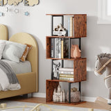 S-Shaped 5-Tier Furologee Bookshelf - Modern Rustic Brown Display Rack for Home & Office Furologee