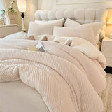 LLanCL 3D Jacquard Design Comforter Set, Ultra-Soft Warm Queen Size Sherpa Fur Plush 3-Pieces Sets Luxury Cozy Bedding with 2 Pillowcases (90"x90", Cream White) LLanCL
