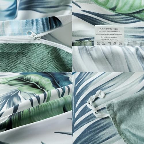 OAITE Duvet Cover King Size,Reversible Summer Leaf Green Duvet Cover Set with Zipper Closure, 3 Pieces Modern Patterns Soft Microfiber Bedding Set with 8 Ties(104’’*90’’,2 Pillow Cases) OAITE