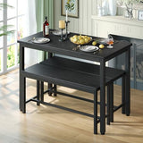Tatub Dining Table Set for 4, 3-Piece Kitchen Table with 2 Benches, Space-Saving Dining Room Set for Breakfast Nook and Small Spaces, Black Tatub