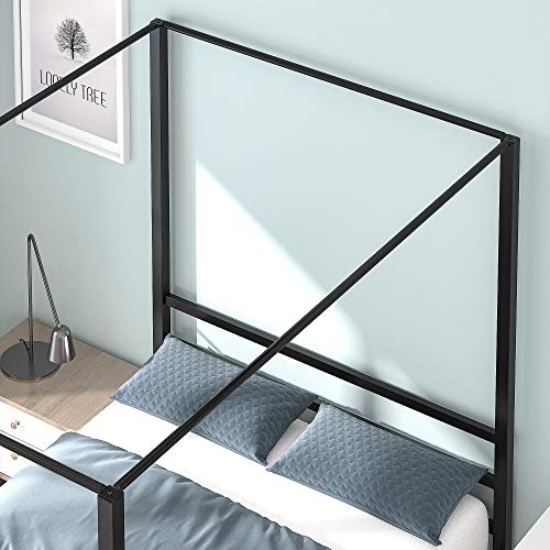 YITAHOME Canopy Bed Frame Queen Size Metal Four Posters 14 Inch Platform with Built-in Headboard Strong Metal Slat Mattress Support, No Box Spring Needed, Black
