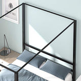 YITAHOME Canopy Bed Frame Queen Size Metal Four Posters 14 Inch Platform with Built-in Headboard Strong Metal Slat Mattress Support, No Box Spring Needed, Black