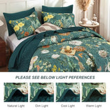 Anibedding Floral Quilt Set Queen Size, 3Pieces Green Microfiber Lightweight Besspread for Bedroom Living Room All Season Use Anibedding