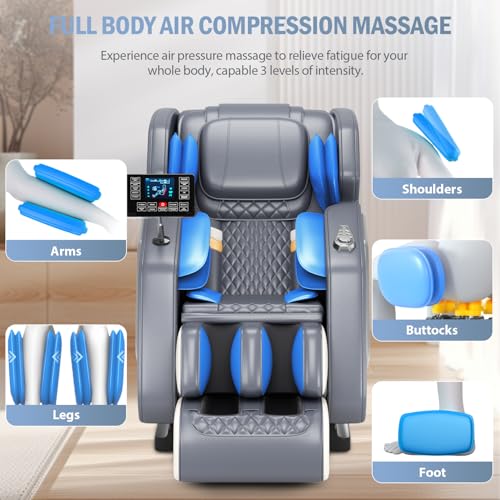 AOVOJRM Massage Chair Full Body- Zero GravityMassage Recliner with Air Pressure, 10 Fixed Massage Rollers, Heating, Foot Roller, Bluetooth Speaker for Home Office, for mom/dad (White) AOVOJRM