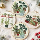 FREEBLOSS 5 Pack Embroidery Kit for Beginners Tropical Potted Plants Stamped Embroidery Starter Kit with Instruction Cross Stitch Needlepoint Kits for Crafts Adults with 2 Hoops 20cm/7.9inch