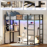 LIKIMIO Black Twin Metal Loft Bed with Integrated Desk, Shelves, and LED Lights for Teens and Adults LIKIMIO