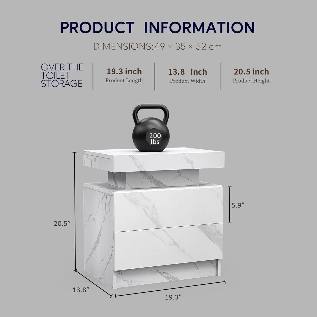 DobleCliCli LED Nightstands, Modern End Side Table with 2 Drawers, LED Bedroom Furniture for Bedroom and Living Room, White Marble Pattern DobleCliCli