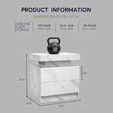 DobleCliCli LED Nightstands, Modern End Side Table with 2 Drawers, LED Bedroom Furniture for Bedroom and Living Room, White Marble Pattern DobleCliCli
