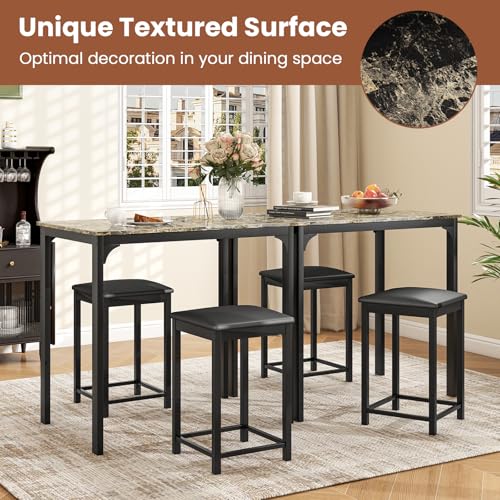 Giantex 3 Pcs Dining Table and Chairs Set with Faux Marble Tabletop 2 Chairs Contemporary Dining Table Set for Home or Hotel Dining Room, Kitchen or Bar (Beige & Black) Giantex