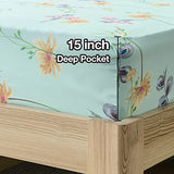 JSD Green Floral Queen Sheet Set 6 Piece, Soft Boho Printed Microfiber Bed Sheets Extra Deep Pocket, Oeko-TEX Certified JSD