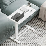 FitStand Medical Overbed Adjustable Bedside Table with Hidden Casters, Mobile Pneumatic Rolling Laptop Standing Desk with Tray for Home & Hospital Use, White Table Top + White Edging FitStand