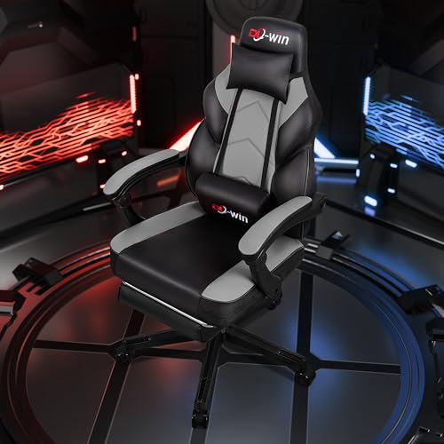 DL-win Gaming Chairs for Adults, Computer Chair with Footrest and High Back, Big and Tall Gamer Chair's with Massage Lumbar Support, 360° Swivel Height Adjustable Gaming Chair, Grey DL-win