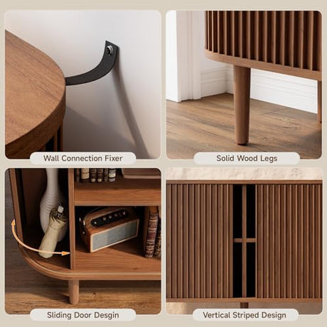 ONBRILL 55" Buffet Sideboard Cabinet with Sliding Doors, Mid-Century Modern Sideboard Buffet Cabinet with Storage & Adjustable Shelves, Accent Coffee Bar Console Table for Kitchen, Entryway, Walnut ONBRILL