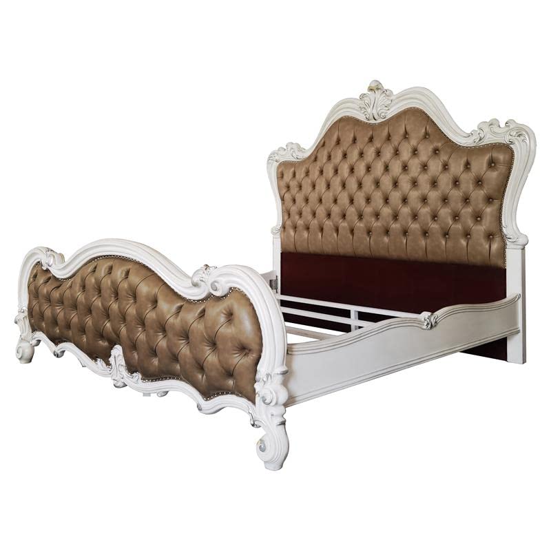 Acme Versailles II Eastern King Bed in Vintage Gray Polyurethane and Bone White - WoodArtSupply