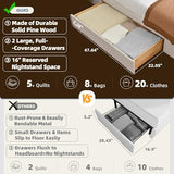 QNZK King Bed Frame with Storage & Built-in Nightstands, Velvet Upholstered Platform Bed Frame with Drawers & 2 Floating Storage Shelves, Noise-Free, No Box Spring Needed, Easy Assembly, Beige QNZK