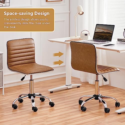 Yaheetech Low Back PU Leather Ribbed Armless Office Chair, Ergonomic Swivel Computer Task Chair with Wheels for Office, Home Yaheetech