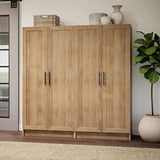 Prepac Natural Oak Elite 65" Tall Accent Kitchen Pantry Cabinet, Craft or Bathroom Storage Cabinet, Buffet Storage with Panel Doors, 3 Shelves, 32" W x 16.75" D x 65" H, Ideal for Home Organization Prepac