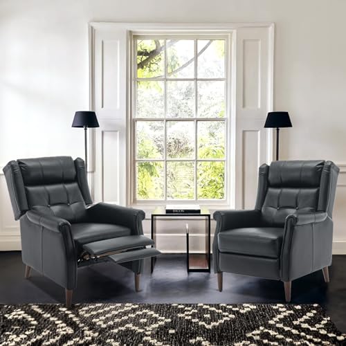 COLAMY Wingback Pushback Recliner Chair, Modern Upholstered Leather Living Room Chair Armchair with Button Tufted Back, Black COLAMY