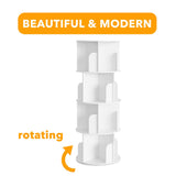 SpaceAid Cross Style 4 Tier Rotating Bookshelf, Spinning 360 Bookcase Lazy Susan Tower, Vertical Revolving Books Shelf Storage Round Carousel Space Saving Organizer, White SpaceAid