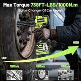 Robustrue 1000N.m(740ft-lbs) Cordless Impact Wrench, High Torque Brushless 1/2 Impact Gun, 21V 2 x4.0Ah Battery, Fast Charger, 4 Sockets, Pistola De Impacto for Home Car Tires Truck Mover Robustrue