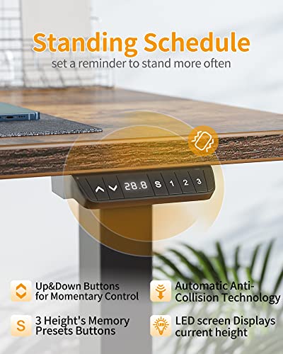 CubiCubi Electric Standing Desk, 63 x 24 Inches Height Adjustable Sit Stand Desk, Ergonomic Home Office Computer Workstation, RusticBrown - WoodArtSupply