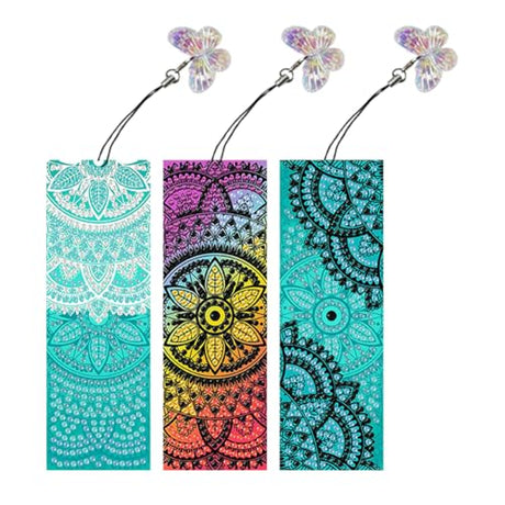SULUNMO Diamond Art Bookmarks Kits for Adults,DIY Small Diamond Painting Bookmark, 5D Diamonds Dot Craft Making for Book Lovers(3Pcs Kaleidoscope-7) Sulunmo
