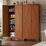 Brown Metal Storage Cabinet,71" Tall Farmhouse Storage Cabinets with 2 Morden Rhombus Doors and 4 Adjustable Shelves, Rustic Freestanding Cupboard for Kitchen,Home Office Living Room,Dining Room XIOMIOHTRQ