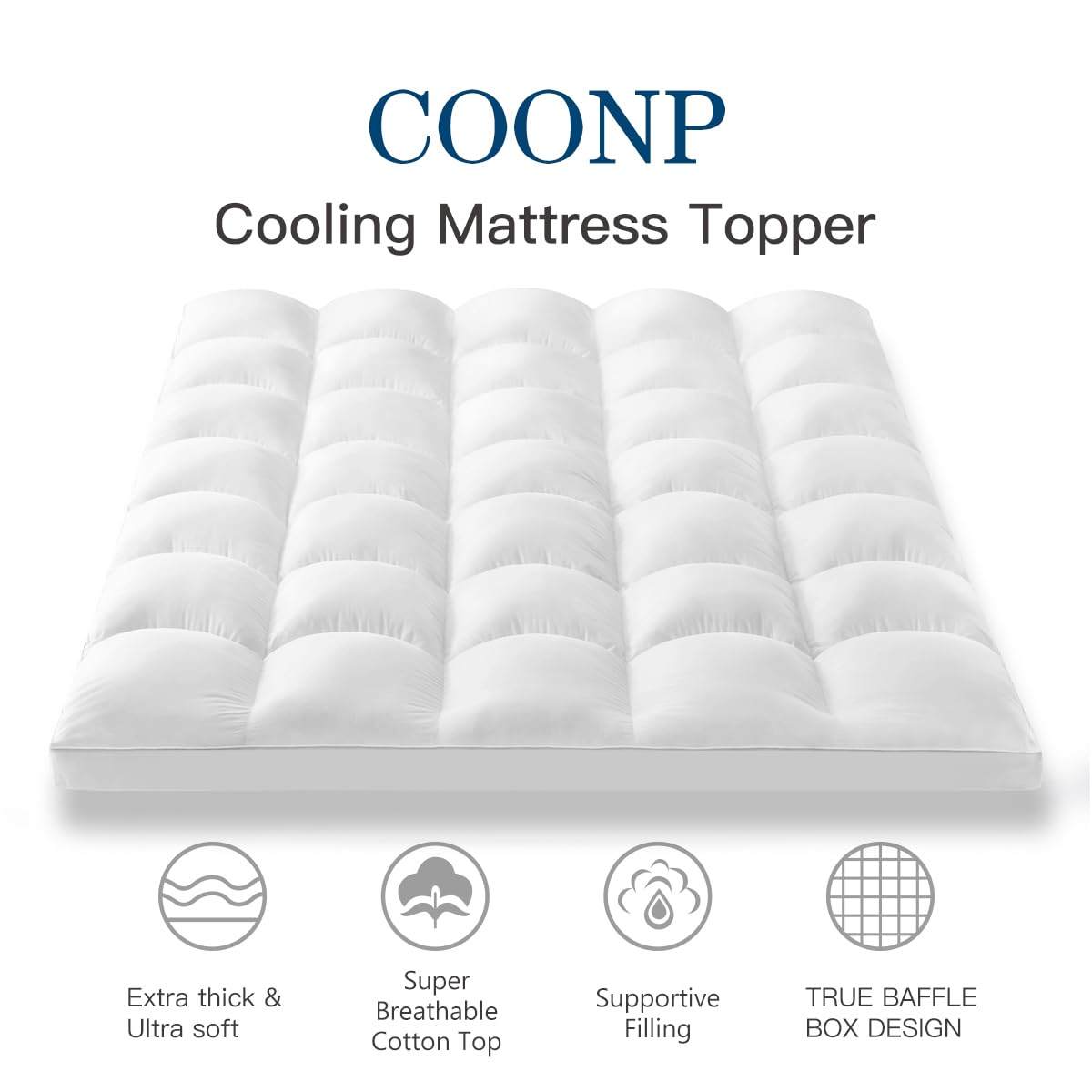 COONP Twin Mattress Topper, Extra Thick Pillowtop, Cooling Plush Mattress Pad Cover Cotton Top Bed Topper Protector with 8-21 Inch Deep Pocket COONP